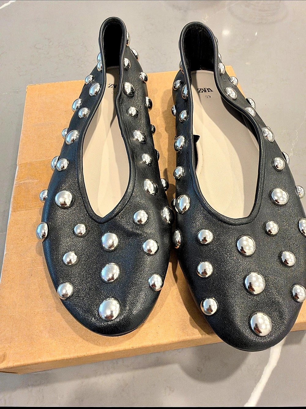 ZARA Studded Ballerina Flats Black EU 39
